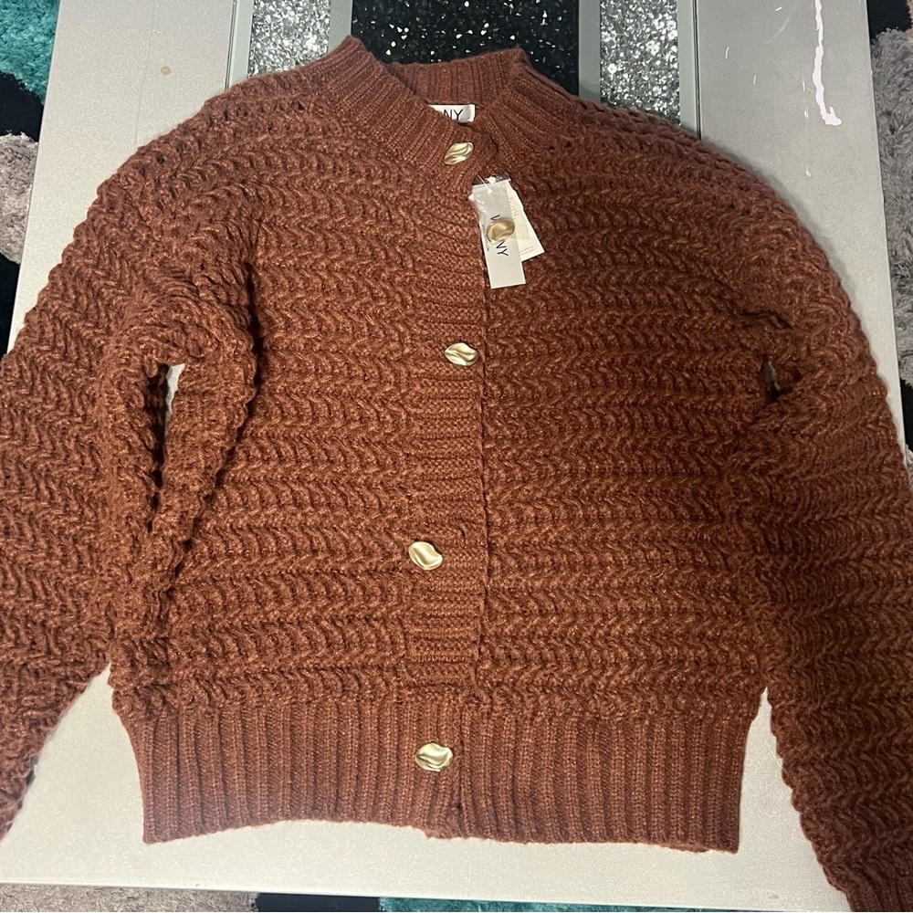 WD.NY Chocolate Knit Sweater with Cream Buttons - Picture 2 of 6